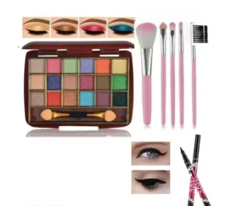 Mini 18 Shades Eyeshadow Palate With 5pc makeup Brush And 36hr Eyeliner