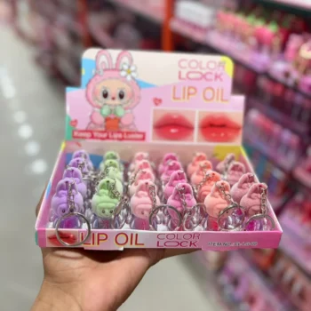 Color Lock Cute Bunny Keychain Lip Oil - Hydrating Tinted Lip Care with Velvet Cap